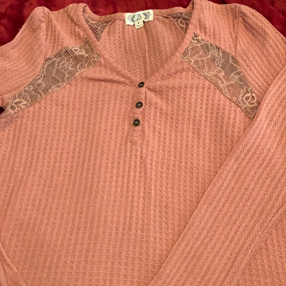 Pink Rose waffle knit shirt
